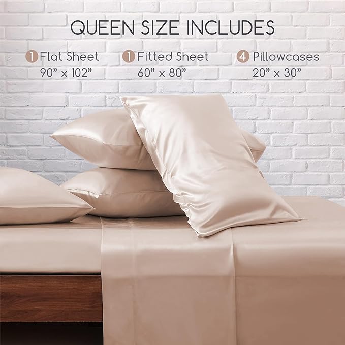 MR&HM Satin Bed Sheets, Queen Size Sheets Set - Image 2