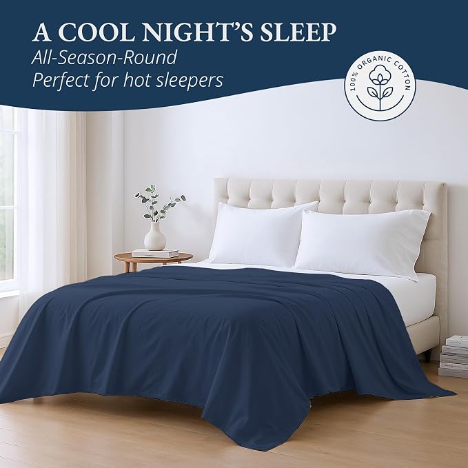 Lane Linen 100% Organic Cotton Full Size Flat Sheet Only - Image 4
