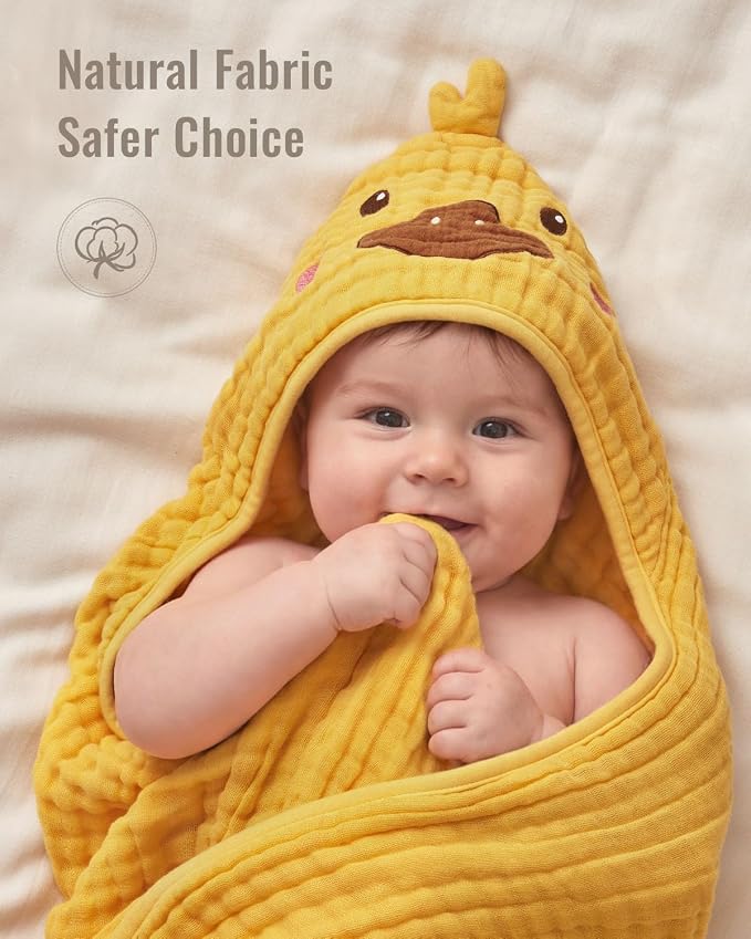 Blissful Diary Muslin Baby Hooded Towel 1 Pack, Soft & Absorbent Bath Towel - Image 3
