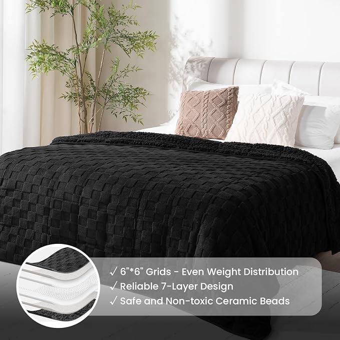 15lbs Weighted Blanket Twin Size, Classy Soft Jacquard 3D Checkered Sherpa - Image 4