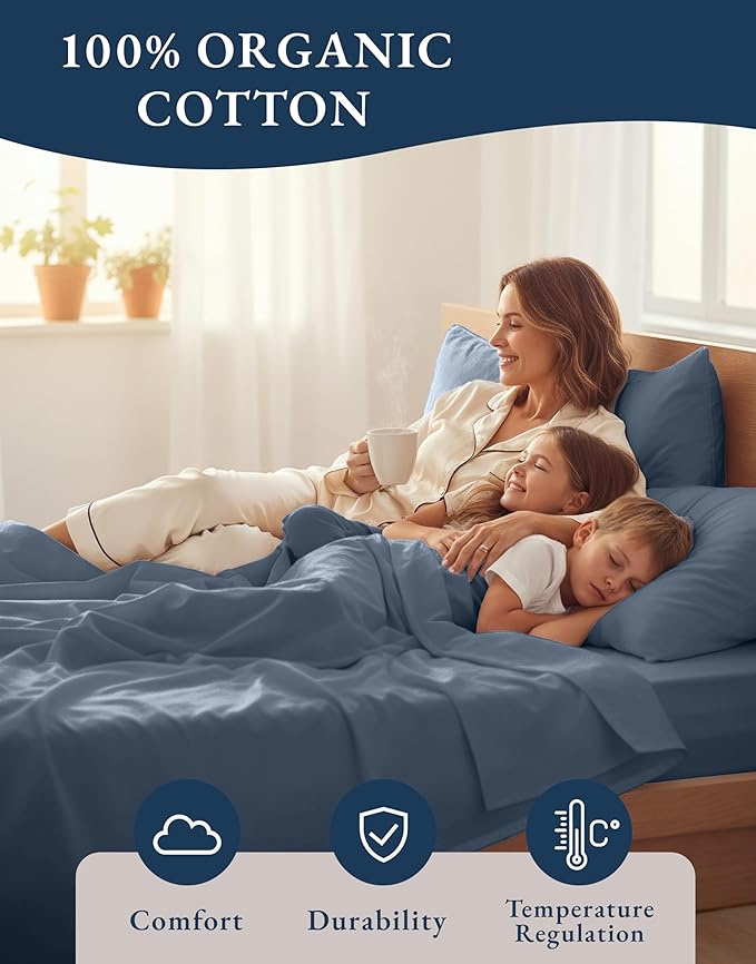 LANE LINEN 100% Organic Cotton Twin Bed Sheet Set, Luxury Hotel Style Fade - Image 6