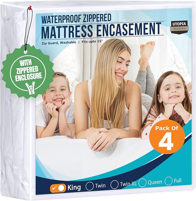 King Size Mattress Protector Waterproof 4 Pack, Premium 200 GSM Terry Mattress by UTOPIABEDDING