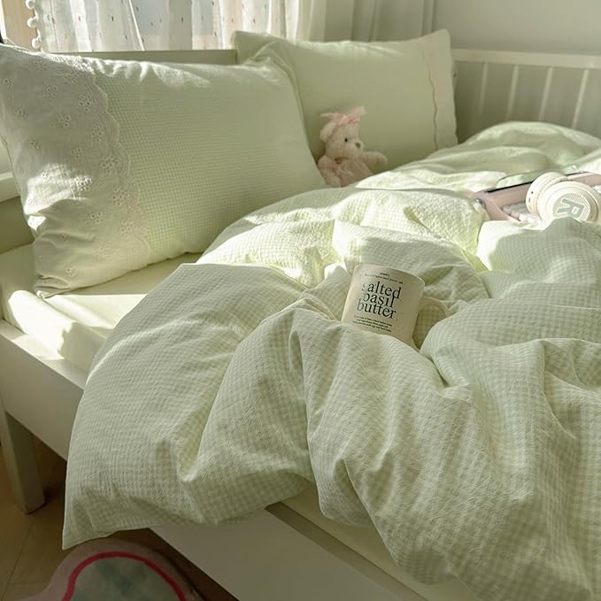 MKXI Mint Green Gingham Duvet Cover Set Twin XL - Image 5