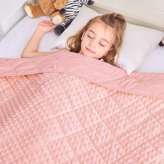 Pink Weighted Blanket Kids 10lbs, Twin Size Breathable Cooling Minky Heavy by BETU