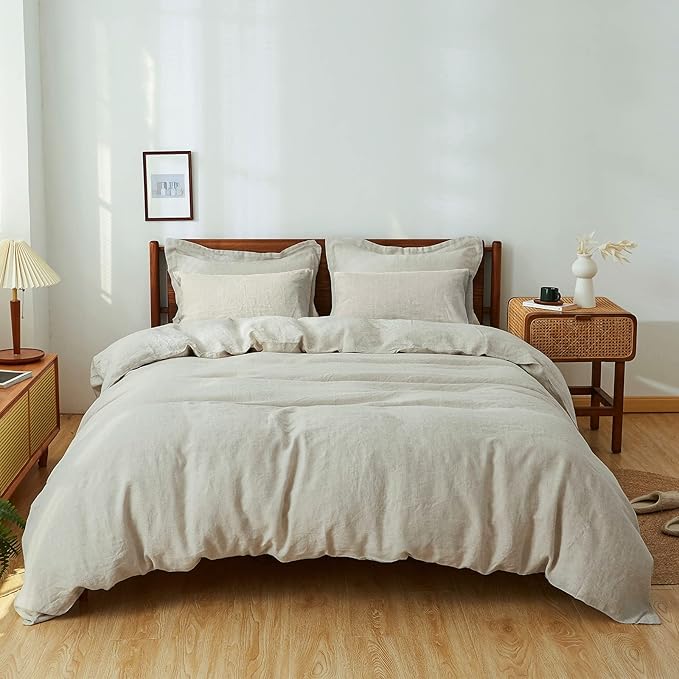 Simple&Opulence 100% Washed Linen Duvet Cover Set 5pcs Basic Style Natural by SimpleOpulence