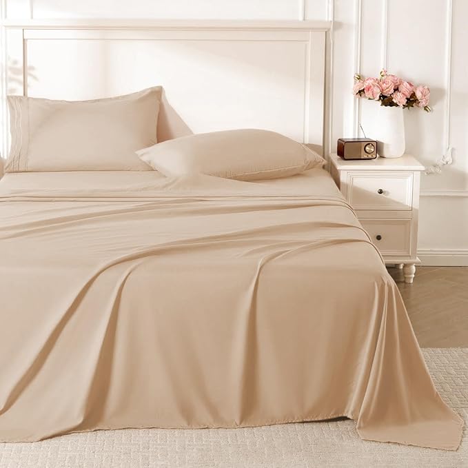 ROSE&RISY Khaki King Sheet Set, 4 Pieces Soft Bedding King Sheet Set, by ROSERISY