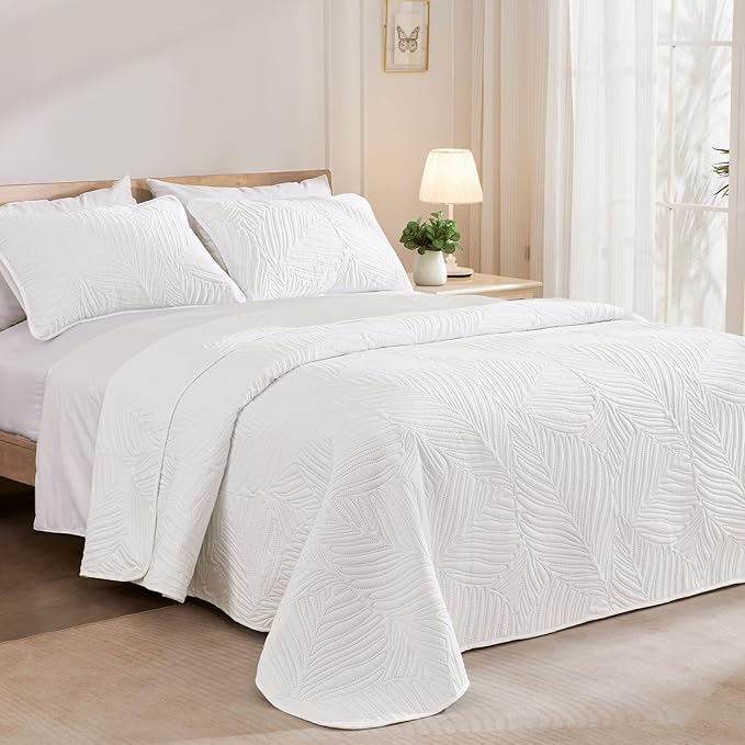 Exclusivo Mezcla Queen Quilt Bedding Set, Lightweight White Quilts Queen Full - Image 2