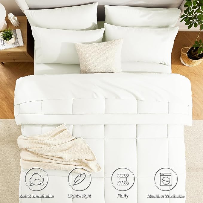 CozyLux Full Size Comforter Set Ivory, 7 Pieces Bed in a Bag, Ivory Comforter - Image 2