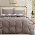 100% Cotton Duvet Cover King Size, Mauve Brown Linen-Like Natural Bedding Set by LOVQUE