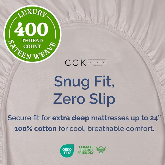 Extra Deep Twin 400 Thread Count Cotton Fitted Sheet - Image 3