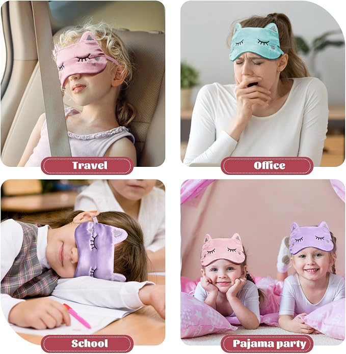 Haysandy 3 Pieces Sleep Mask for Kids Girls Cute Cat Sleeping Eye Cover Soft - Image 4