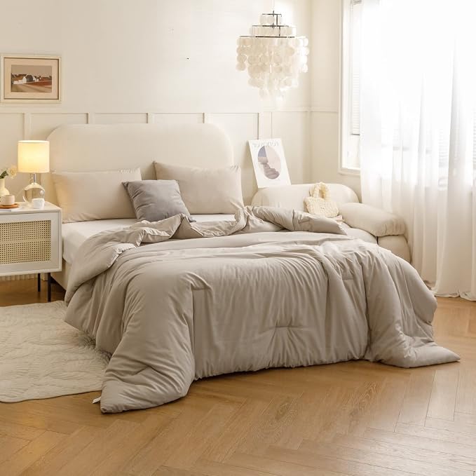 ROSGONIA King Size Comforter Set Oatmeal, All Season Bedding Soft Lightweight - Image 5