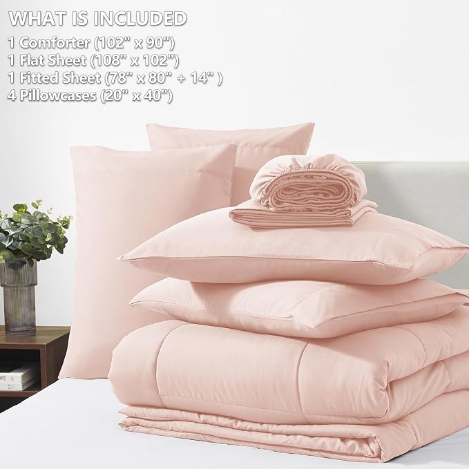 CozyLux King Size Comforter Set Blush Pink, 7 Pieces Bed in a Bag, All Season - Image 6
