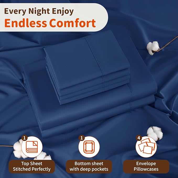 LBRO2M 1000 Thread Count 100% Egyptian Cotton Sheets Set 6 Piece Sets Queen Bed - Image 5