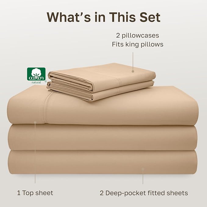 California Design Den 100% Cotton Split King Sheets, 600 Thread Count Sateen - Image 4