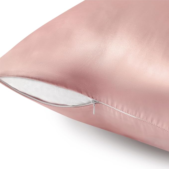 BEDELITE Satin Pillowcase with Zipper 2 Pack, Rose Pink Pillow Cases Standard - Image 5