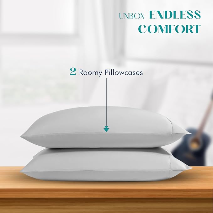 XOOX Linen 100% Egyptian Cotton Queen Pillow Cases Set of 2 - Image 3