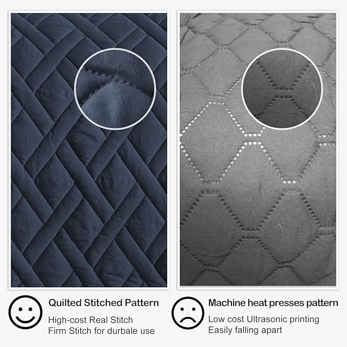 HORIMOTE HOME Quilt Set King Size Navy Blue, Classic Geometric Diamond Stitched - Image 5
