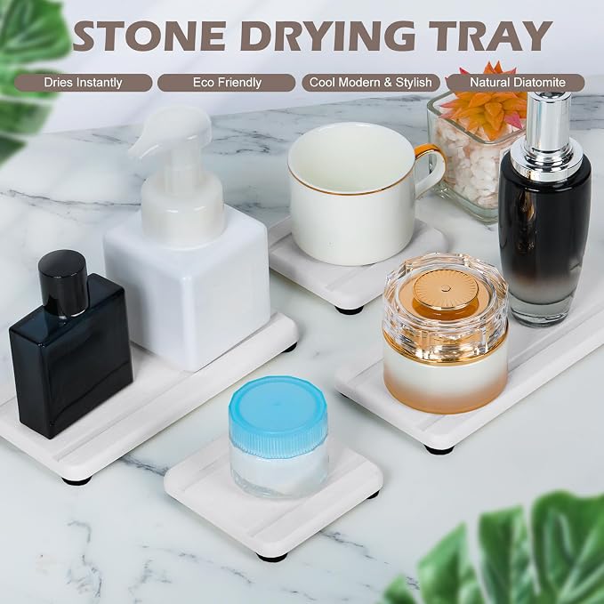 4PCS Stone Drying Trays for Bathroom Sink, Water Absorbing Stone Tray, Water - Image 3