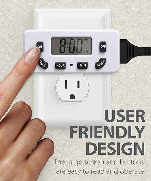 Fosmon 24 Hour Programmable Digital Timer Outlet, ON/Off Program, LCD Display - Image 2