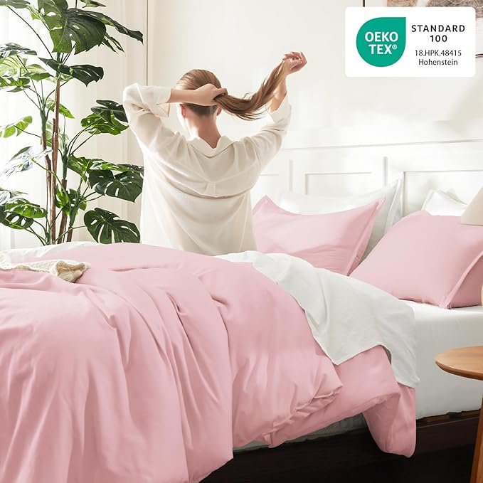 Litanika Pink Comforter Set Queen Size, 3 Pieces Lightweight Soft Fluffy Solid - Image 4