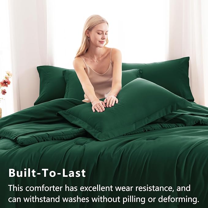 CozyLux King Size Comforter Set Emerald Green, 7 Pieces Bed in a Bag King - Image 3