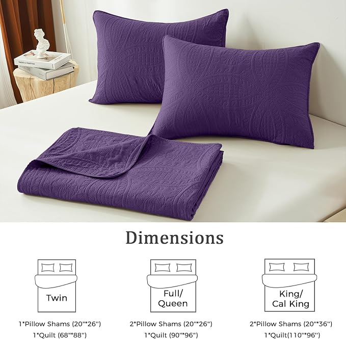 akkialla Purple King/Cal King Quilt Set, Ultrasonic Lightweight Bedspread - Image 6