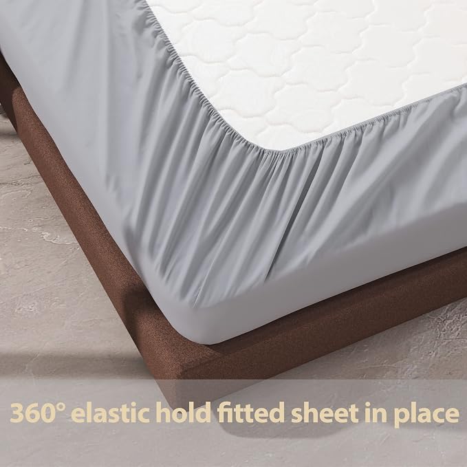 100% Egyptian Cotton Fitted Sheet Full Size Gray, 600 Thread Count, 8-16" Deep - Image 6