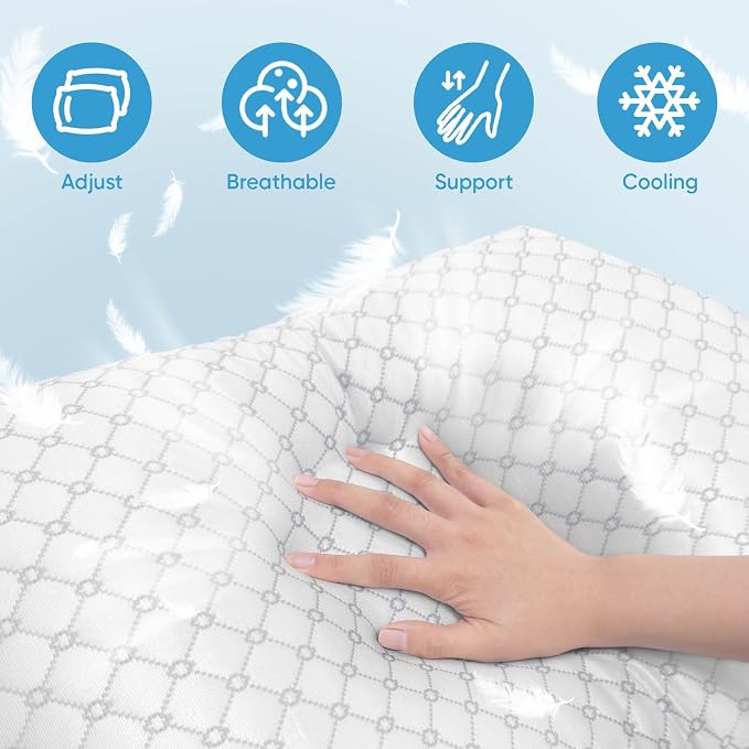 OAISZ Shredded Memory Foam Pillows, Cooling Bed Pillows Queen Size Set of 2 - Image 2