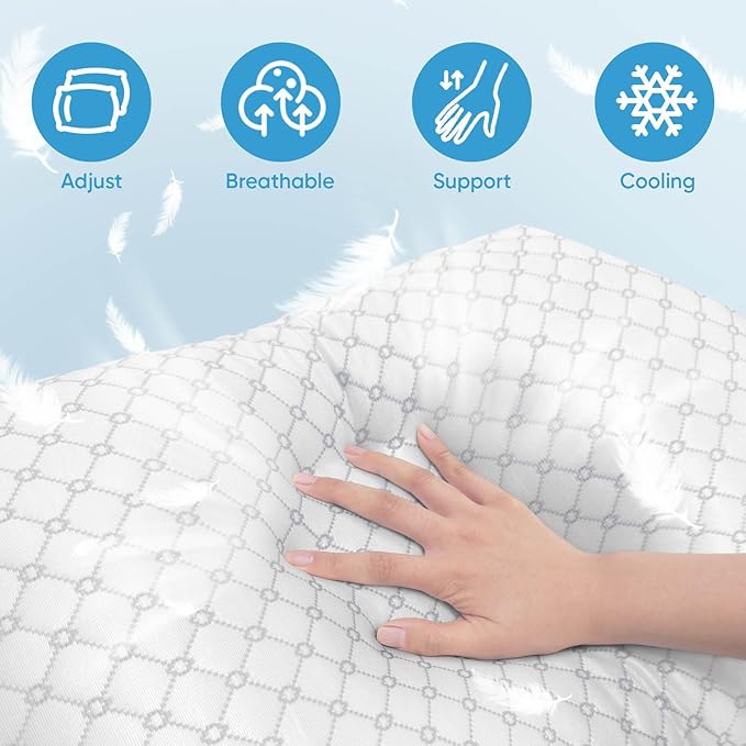OAISZ Shredded Memory Foam Pillow, Queen Size Cooling Adjustable Firm Bed Pillow - Image 2