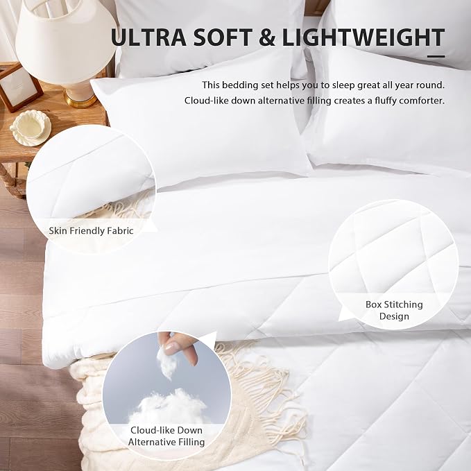 Love's cabin Full Comforter Set White, 7 Pieces Full Bed in a Bag, All Season - Image 4