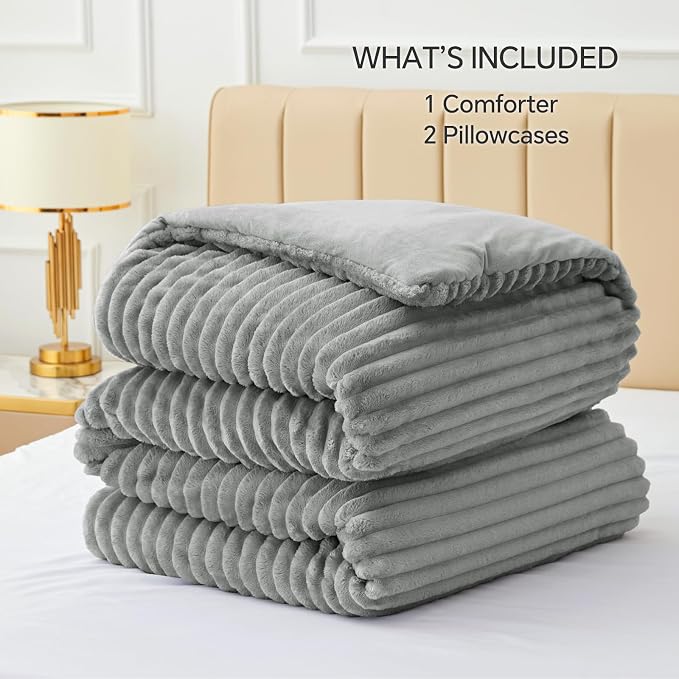 BEDELITE Fleece Oversized Queen Comforter Set -Super Soft & Warm Fluffy Light - Image 5