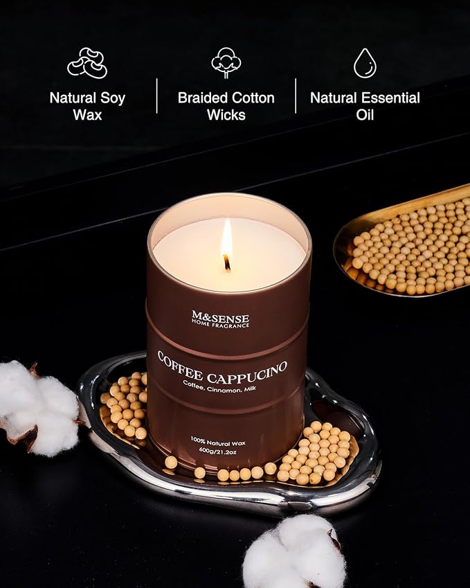 M&SENSE Coffee Cappucina Large Scented Candles Christmas Decor, Hoilday Soy Wax - Image 3