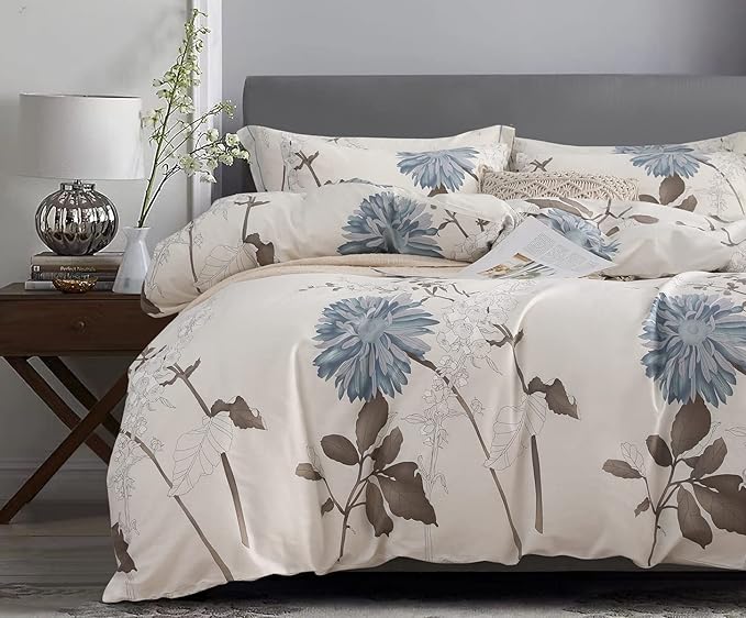 SLEEPBELLA Duvet Cover King, 600 Thread Count Cotton Botanical Flowers Pattern by SLEEPBELLA