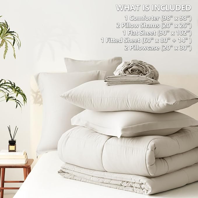 CozyLux Oversized Queen Comforter Sets Beige, 7 Pieces Bed in a Bag, 98x98 Box - Image 7