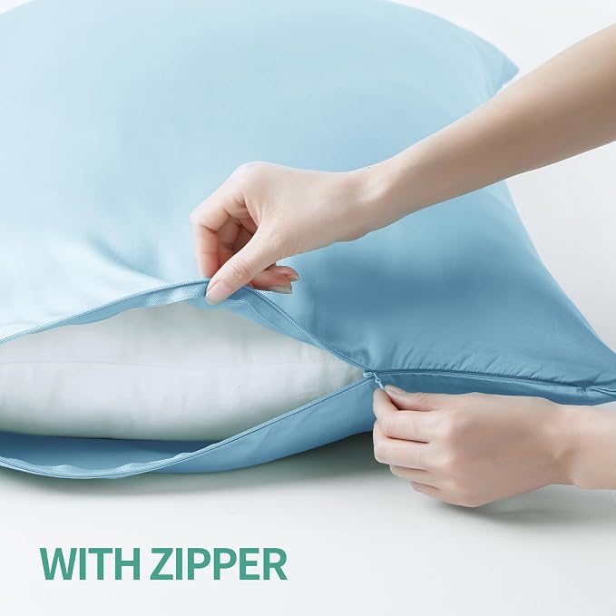 4-Pack Bamboo Viscose Zippered Pillow Cases Queen Size, 400 Thread Count - Image 3