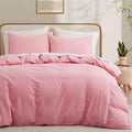 LOVQUE Pink Cotton Duvet Cover King Size, Linen Like Natural Bedding Set by LOVQUE