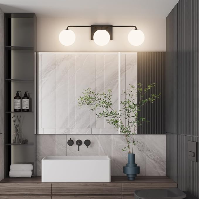 Tipace Mid Century Modern Bathroom Vanity Lights Fixtures 3-Light Black Milk - Image 9