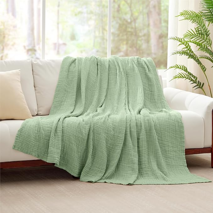 100% Cotton Muslin Blanket Twin XL 66" x 90", 6 Layers Cooling and Soft Twin - Image 8