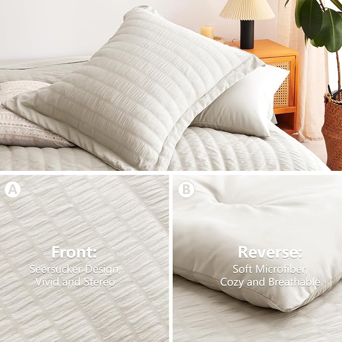 CozyLux King Size Comforter Set Beige Seersucker 7 Pieces Bed in a Bag King - Image 5