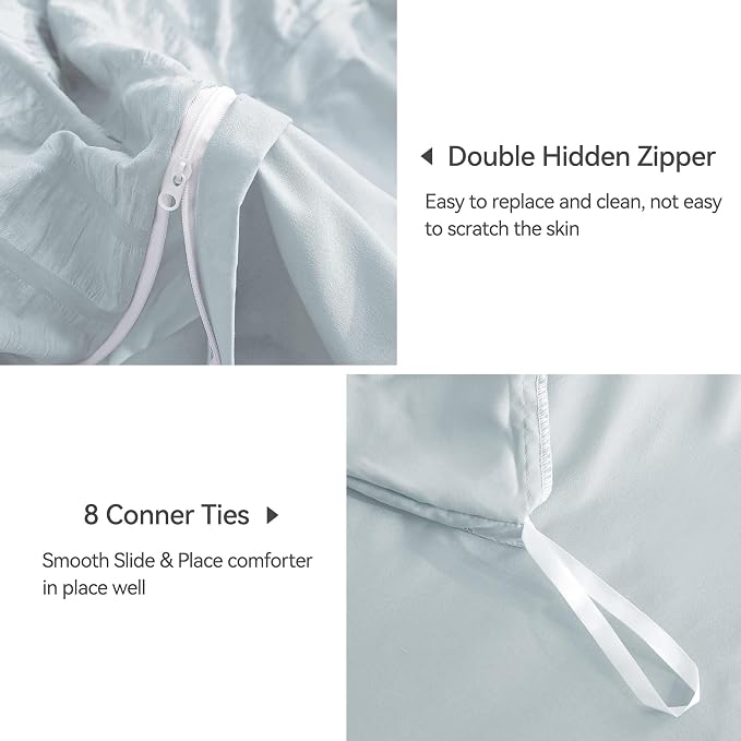 JELLYMONI Baby Blue Duvet Cover Twin Size, Soft Breathable Seersucker Duvet - Image 5