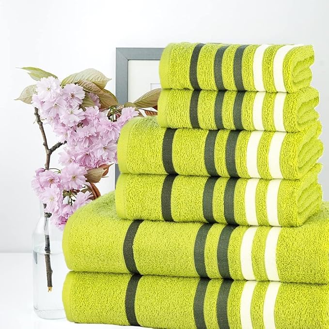 CASA COPENHAGEN Exotic 6Pcs 100% Egyptian Cotton Towels Gift Set- Lime Green - Image 3