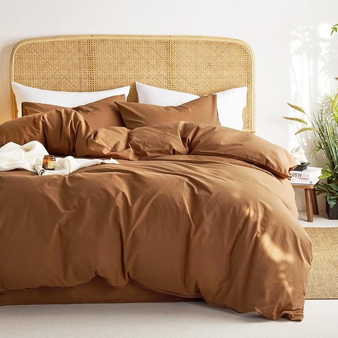 Wake In Cloud - Cotton Duvet Cover Set, Queen Size, Caramel Terracotta by WakeInCloud
