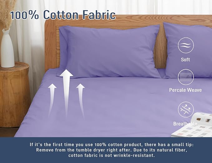Pillow Cases, King Size Cotton Percale Weave Pillowcases, Pre-Shrunk Breathable - Image 4