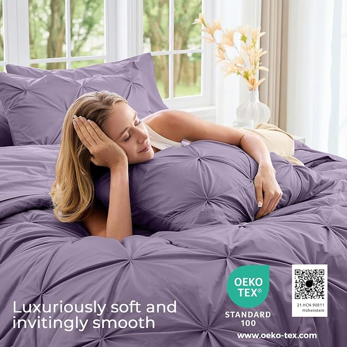 Sasttie King Size Comforter Set, 7-Piece Bed in a Bag, Pintuck Bedding Set - Image 3