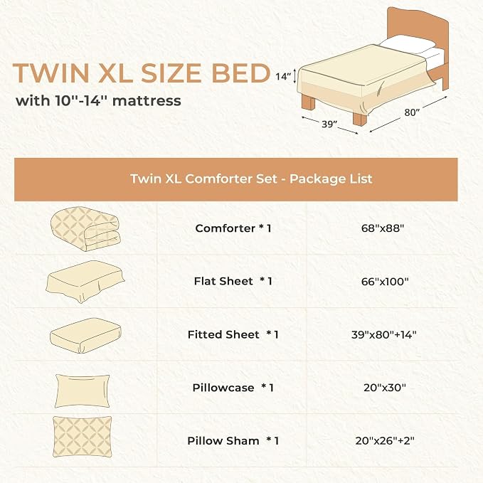 Sasttie Twin XL Comforter Set, 5-Piece Bed in a Bag, Pintuck Bedding Sets - Image 8