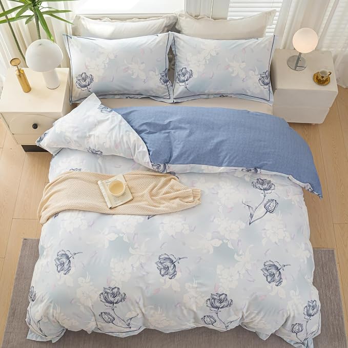 OAITE Duvet Cover Set King Size Floral Pattern 500 Thread Count Ultra Soft 100% - Image 3