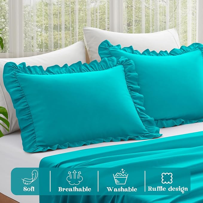 KKJIAF Ruffle Pillow Cases Queen Size Set of 2, Ruffled Pillow Covers - Image 4