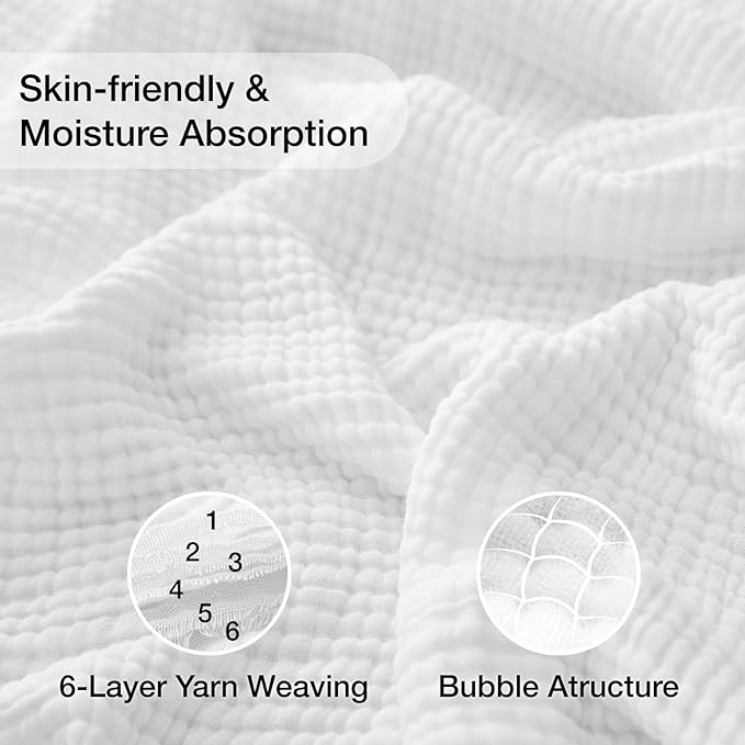 100% Cotton Muslin Blanket Queen 90" x 90", 6 Layers Breathable and Lightweight - Image 3