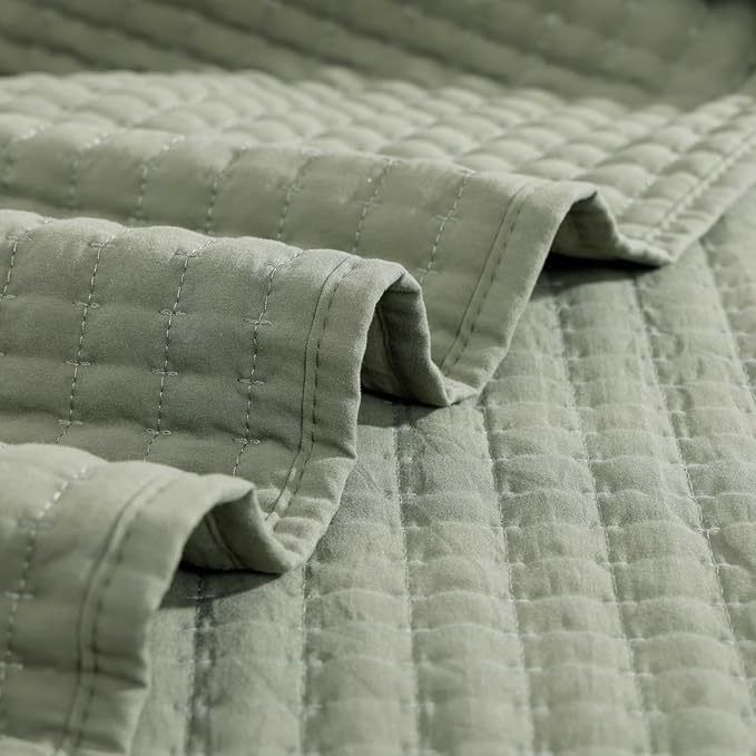 WRENSONGE Twin Size Quilt-3 Pieces Lightweight Bedspreads Sage Green Twin Quilt - Image 7